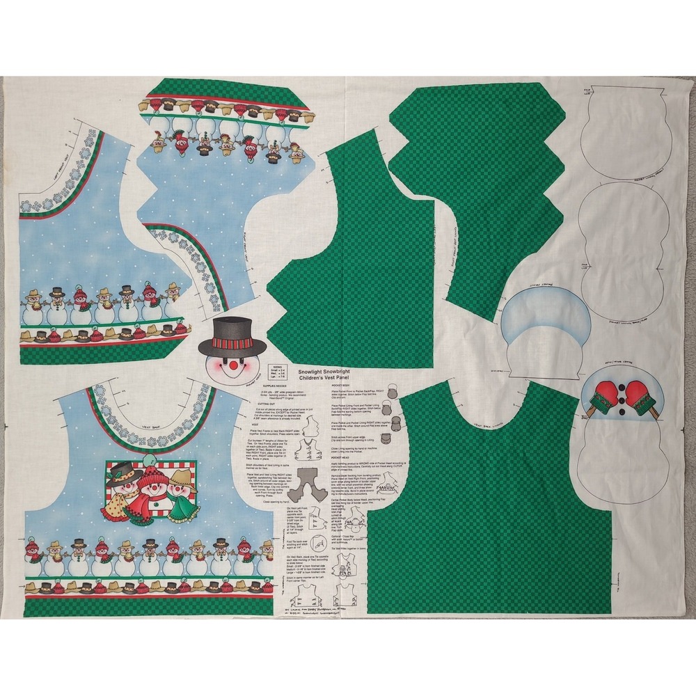 Vintage Daisy Kingdom Snowlight Snowbright Childrens Vest Fabric Panel 1996